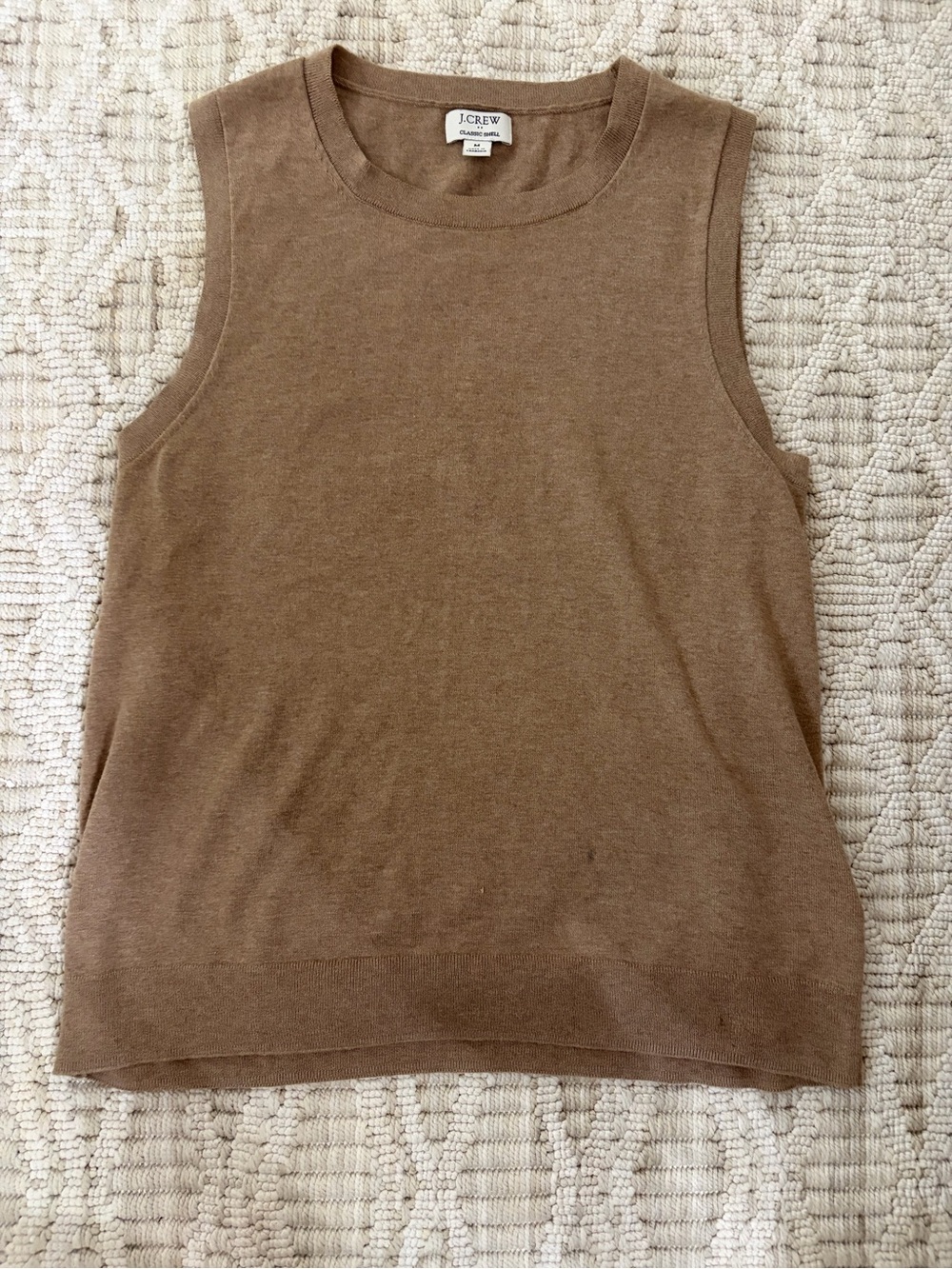 J. Crew Factory Camel Brown Sleeveless Crewneck Knit Top